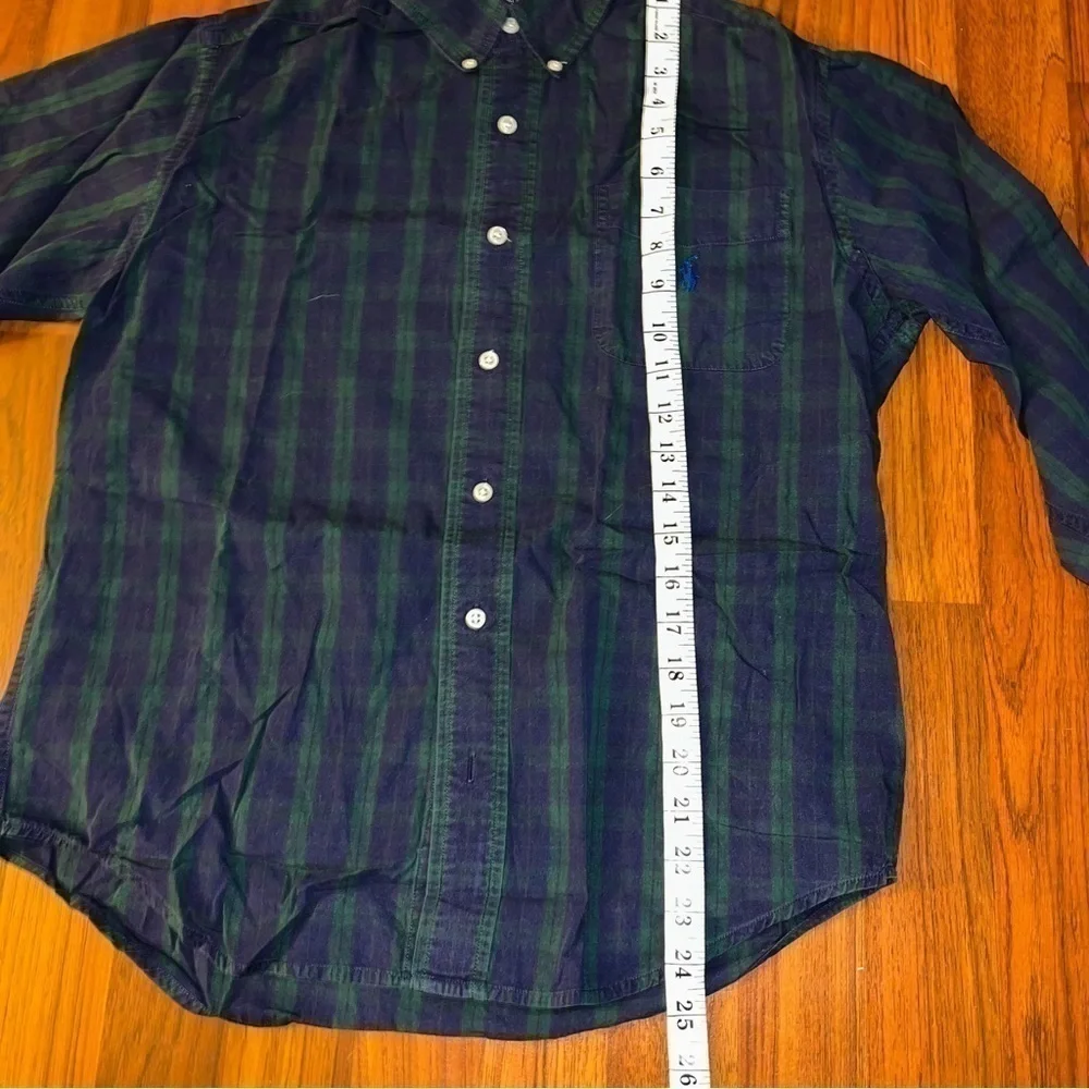 Ralph Lauren Youth Blue/Green Plaid Collared Button Down Shirt Size Medium